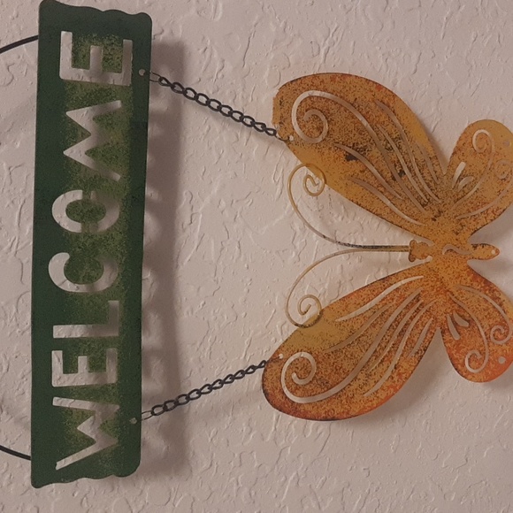 Handmade Butterfly Wall Art Metal 3D "Butterfly Welcome" Hanging Decorations - Picture 2 of 9